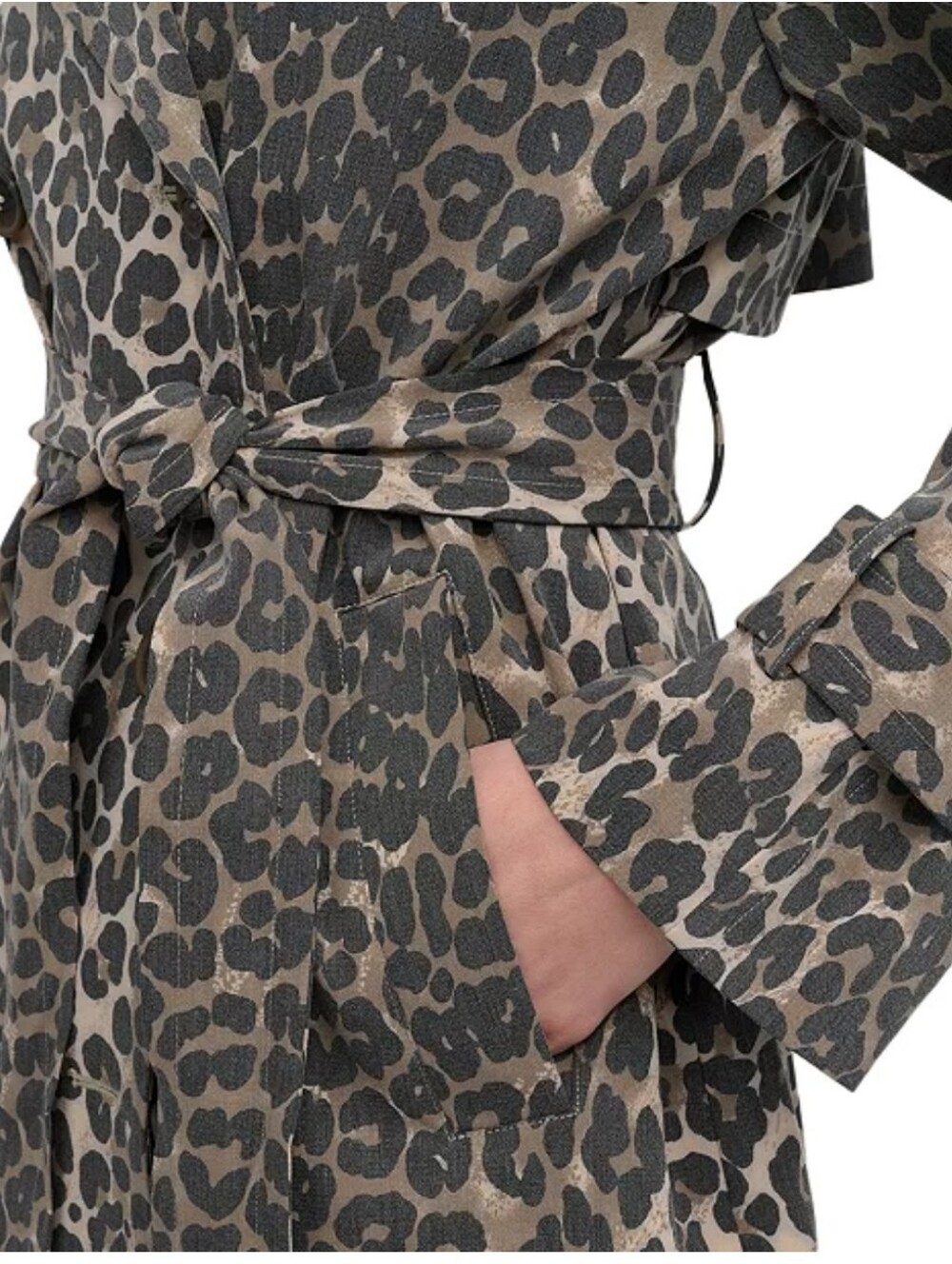 DKNY Women's Belted Double-Breasted Trench Coat In The Color Leopard - Picture 4 of 15